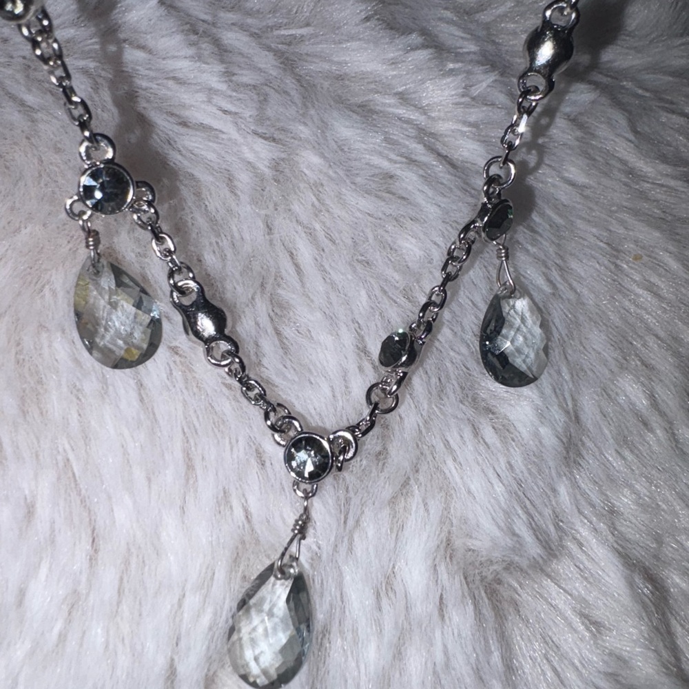 Vintage GIVENCHY silver gray  Crystal Drop Necklace Signed Designer
